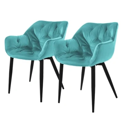 Abbildung von ML Design Esszimmerstühle 2er Set, Petrol, Küchenstuhl mit dickem Samtstoff gepolsterter Sitz, Metallbeinen, Wohnzimmerstuhl Rücken und Armlehnen, Gesteppter Polsterstuhl, Ergonomischer Sessel