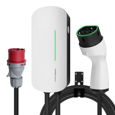 Abbildung von EVSEdesigner Wallbox 11kW mit CEE Stecker Typ 2 Heimladestation für Elektrofahrzeuge Dreiphasig 6M Kabel den Außen und Innenbereich