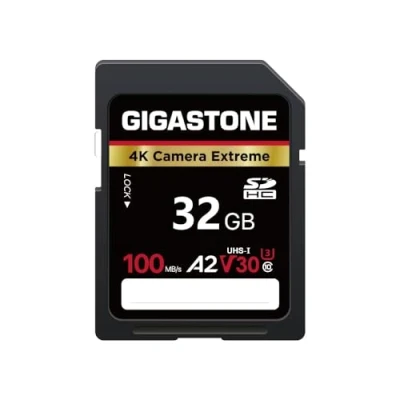 Abbildung von GIGASTONE A2 V30 SDHC Speicherkarte 32GB,4K Extreme Serie, 100 MB/s, Canon Nikon Sony Panasonic, U3 UHS I Klasse 10,4K UHD Video, inkl. 1 Mini Tasche