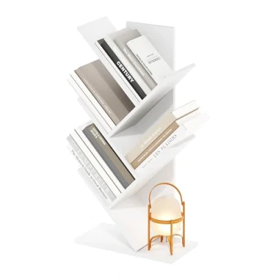 Abbildung von Furinno Tree Bücherregal, 5 stufiges, bodenstehendes Weiß