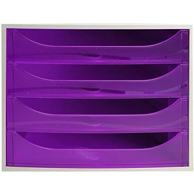 Abbildung von Exacompta 228619D Ablagebox Linicolor mit 4 Schubladen für DIN A4+ Dokumente. Ecobox hoher Kapazität mehr Platz auf dem Schreibtisch Big Box GrauViolett