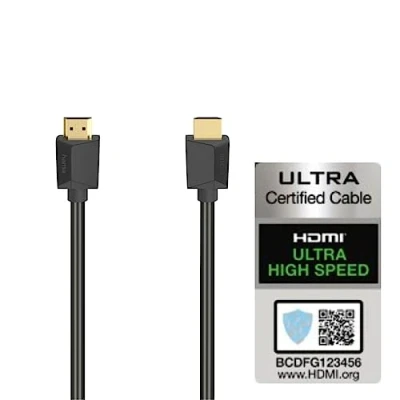 Abbildung von Hama HDMI Kabel 1 Meter Ultra High Speed (Monitorkabel 4K / 8K, 48 Gbit/s, UHD Bildschirmkabel mit eARC, Ethernet, HDR, Knickschutz, 120 Hz/60 Hz) 1m