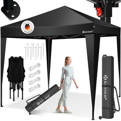 Abbildung von KESSER® Pavillon Faltpavillon 3x3m Pop Up Gartenpavillon Höhenverstellbar Stabil Wasserdicht Winterfest Partyzelt Festzelt UV Schutz 50+ inkl. Tasche mit Rollen &amp; Bodenanker Schwarz/Schwarz