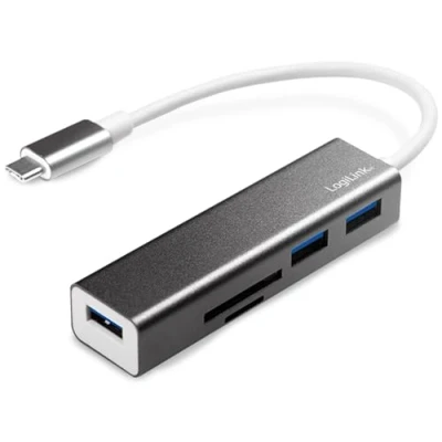 Abbildung von LogiLink UA0305 USB C 3.0 HUB, 3 Port, mit Card Reader Anthrazit