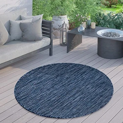 Abbildung von Paco Home Outdoor Teppich Wetterfest Wohnzimmer Balkon Küchenteppich Flachgewebe Sisaloptik Meliert Einfarbig, Grösse:80 cm Rund, Farbe:Natur