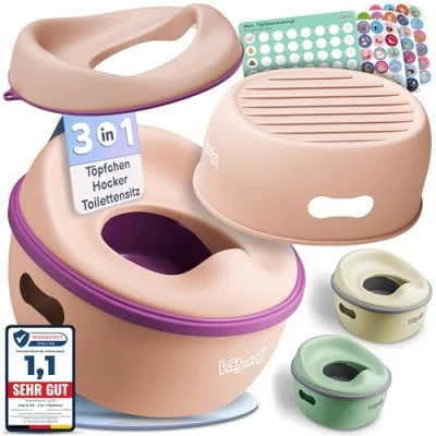Abbildung von Valy&amp;Oli® 3in1 Töpfchen für Kinder Toilettensitz &amp; Hocker Ergonomisch, Bequem Vielseitig Leicht zu reinigen sicher Potty Tritthocker Ab 18 Monaten Lila