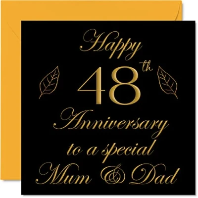 Abbildung von Stuff4 Glückwunschkarte zum 48. Jahrestag für Vater, Mutter, Eltern, Papa, Happy 48 Hochzeitstag von Sohn, Tochter, Familie, 145 mm x Grußkarten vierzig Jahrestage