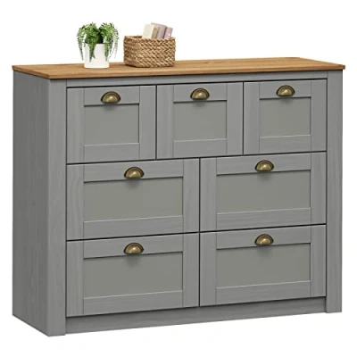 Abbildung von IDIMEX Sideboard Bolton aus Kiefer grau/braun Massivholz, Kommode mit 7 Schubladen Muschelgriffen, im Landhausstil Massivholz