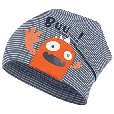 Abbildung von AJS Mütze Beanie Junge Kindermütze Übergangsmütze Monster Frühling Herbst Gr. 52 54, Farbe: Blau Orange