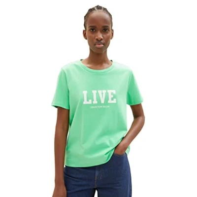 Abbildung von TOM TAILOR Denim Damen 1037039 T Shirt mit Print, 11052 Strong Green, S