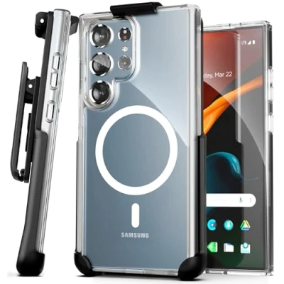 Abbildung von Encased Gürteltasche für Samsung Galaxy S24 Ultra mit Handy Holster Clip (kristallklar) (S24 Ultra)