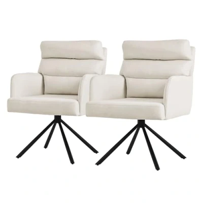 Abbildung von ML Design Esszimmerstühle drehbar 2er Set, Beige, Wohnzimmerstühle mit Arm und Rückenlehne, Drehstühle Auto Position, Polsterstühle Polyesterbezug Rückenkissen, Küchenstühle Metallbeine