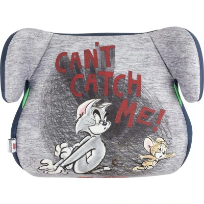 Abbildung von Warner Bros Tom &amp; Jerry KindSitzerhöhung i Size ECE R129. Autokindersitz für Sicherheit von Kindern Körpergröße 125 150 cm. Sitzerhöhung mit Grafiken und Jerry, Sitz auf grau Hintergrund.