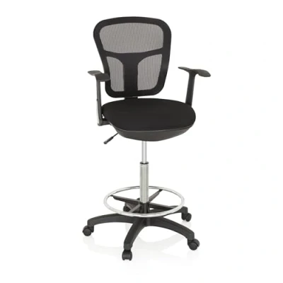 Abbildung von hjh OFFICE 760008 Arbeitsstuhl TOP Work 108 Netzstoff Schwarz ergonomischer Counterstuhl mit Ring Fußstütze
