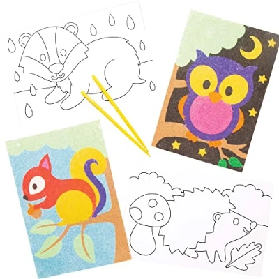 Abbildung von Baker Ross AW883 Woodland Animal Sand Kunstbilder, für Kinder, 8 Stück, Sortiert, Mittel