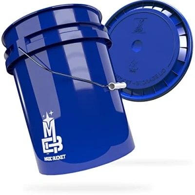 Abbildung von MAGIC BUCKET Wascheimer Set für Auto Handwäsche Blau mit passendem Eimer Deckel 5 US GALLONEN ca. 20 Liter kompatibel Grit Guard, Detail Guardz Dirt Lock, Chemical Guys Trap