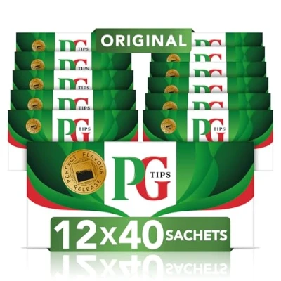 Abbildung von PG Tips Tee Sachet, Original, Schwarztee, Mit den feinsten und frischesten Teeblättern, Für täglichen Genuss, 12 er Pack X80 480 Schwarzteebeuteln