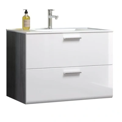 Abbildung von trendteam smart living Waschbeckenunterschrank Unterschrank Badezimmer Riva Aufbaumaß (BxHxT) 82 x 59 47 cm Farbe Weiß Hochglanz mit Rauchsilber 211033203