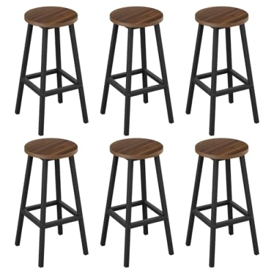 Abbildung von Klihome Barhocker 6er Set, Barstühle mit Metallgestell, Bar Hocker rund, Küchenstühle Fußstütze, Tresenhocker 150 kg belastbar, für Kücheninsel Esszimmer, Dunkle Eiche, K0009BH 6