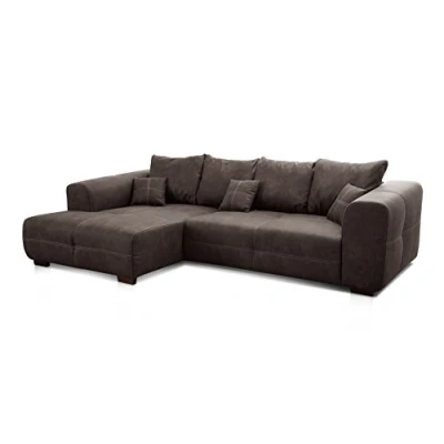 Abbildung von Cavadore Ecksofa Mavericco / XXL Eckcouch Inkl. Rückenkissen und Zierkissen Longchair links Industrial Style 285 x 69 170 (BxHxT) Mikrofaser Anthrazit