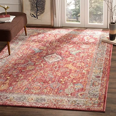 Abbildung von SAFAVIEH Traditionell Teppich für Wohnzimmer, Esszimmer, Schlafzimmer Bristol Collection, Kurzer Flor, Rose und Hellgrau, 122 X 183 cm