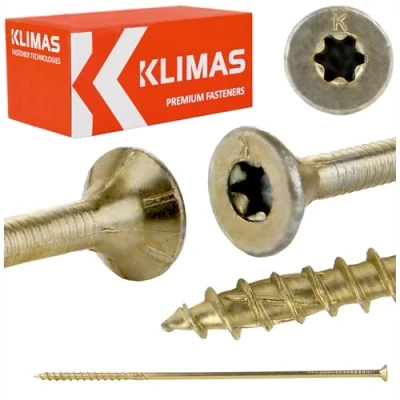 Abbildung von KLIMAS Holzschrauben Torx Spanplattenschrauben Gelb Senkkopfschrauben Terrassenschrauben Universalschrauben Dachkonstruktion Schrauben Set 8x280 mm 50 Stück