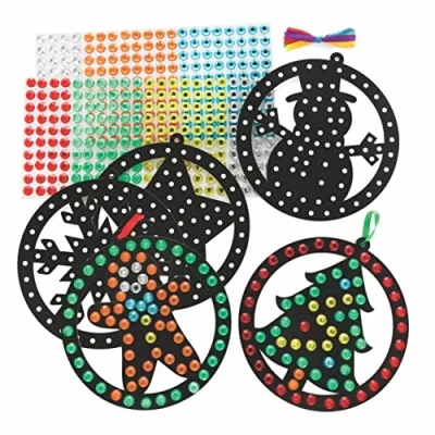Abbildung von Baker Ross FC198 Weihnachtsbastelset mit Schmucksteinen 4er Pack, Kreativset für Kinder, selbstklebenden