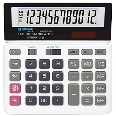 Abbildung von Tischrechner DONAU TECH/K DT4125 09 12 Stellig Wurzelfunktion/ 156x152x28mm/ Farbe: Weiß/Rechner mit stelliger Anzeige/Dual Power Solar Batteriebetrieb/Kompaktes Design/ 5 Jahre Garantie