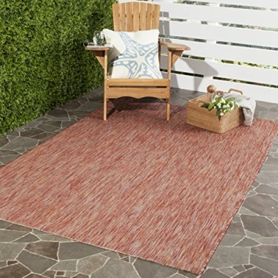 Abbildung von SAFAVIEH Zeitgenössische Teppich für Wohnzimmer, Esszimmer, Schlafzimmer Courtyard Collection, Kurzer Flor, Rot und Rot, 160 X 231 cm