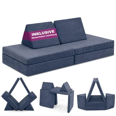 Abbildung von Linodino® Spielsofa Kindersofa aus Schaumstoff Bausteine für Kinder &amp; Kuschelecke im Kinderzimmer [OHNE Harte Teile] 10 Farben zur Wahl Drachenschuppen Blau