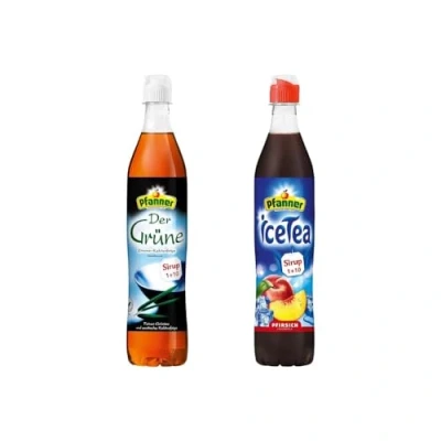 Abbildung von Pfanner Sirup Probierpaket 2x 0,7l Flasche (1x der Grüne + 1x Eistee Pfirsich Sirup) Erfrischende Vielfalt für Genießer