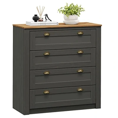 Abbildung von IDIMEX Kommode Bolton aus Massivholz in anthrazit/braun, Sideboard mit 4 Schubladen und Muschelgriffen Metall, Kiefer, Holz lackiert