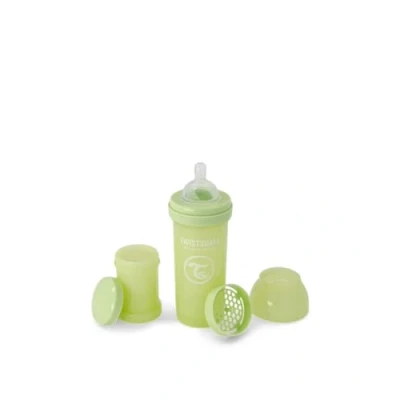 Abbildung von Twistshake Anti Kolik Babyflasche mit Milchpulverbehälter und Mixer 180ml Brustähnliche Nippel aus Silikon mittlerem Durchfluss BPA freie Babymilchflasche Neugeborene (0+) Kaktusgrün