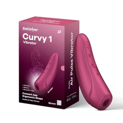 Abbildung von Satisfyer &#039;Curvy 1 Connect App&#039; Klitoris Sauger 13,5 cm Druckwellen Vibrator Sex Spielzeug für Sie Stimulation leise &amp; stark Auflegevibrator mit Vibrationen und App Farbe: bordeaux
