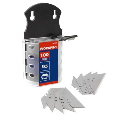 Abbildung von WORKPRO Trapezklingen Set, 100 tlg. 0.6MM Klingenstärke SK5 Edelstahl im Spender,Ersatzklingen für Klapp Messer