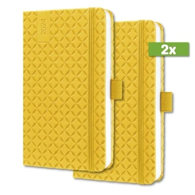 Abbildung von SIGEL J4116/2 Wochenkalender Jolie 2024, ca. A6, gelb, Hardcover, Gummiband, Stiftschlaufe, Einstecktasche, 174 Seiten, FSC zertifiziert, Terminplaner, 2 Stück