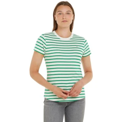 Abbildung von Tommy Hilfiger Damen T Shirt Kurzarm 1985 Slub Slim Fit, Mehrfarbig (Breton Ecru/Olympic Green), XXXL