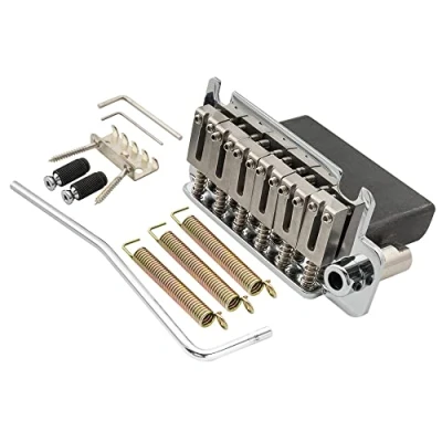 Abbildung von Musiclily Pro 52,5mm 2 Punkt Style Tremolo Steg Bridge Stahl Saitenreiter für American Strat E Gitarre, Chrom