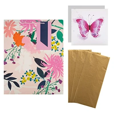 Abbildung von Hallmark Geschenktüte und Karten Set für verschiedene Anlässe 1 leere Karte, 3 goldene Seidenpapierbögen große in modernen Designs