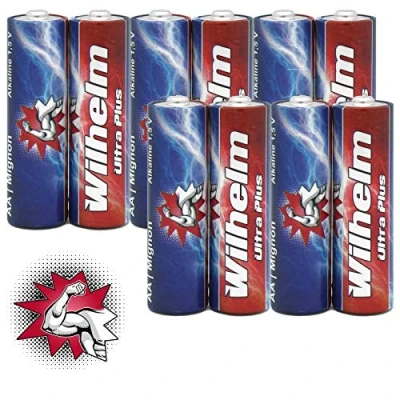 Abbildung von 10 AA Mignon WILHELM Ultra Plus Alkaline Batterien im Shrink LR6 ø 14,5 x 50,5 mm