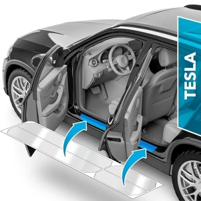 Abbildung von uProtect Auto Einstiegsleisten Schutz für Tesla Model 3 I 2017 2023 Schutzfolie Autotür Zubehör Zierleisten Lackschutzfolie Transparent