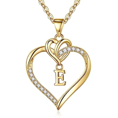 Abbildung von TINGN Kette Damen Herz Halskette Frauen, Gold mit Anhänger Buchstaben E Geburtstag Jahrestag Geschenke für Frauen Mutter Teenager Mädchen