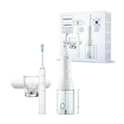 Abbildung von Philips Sonicare kabellose Power Flosser Munddusche und DiamondClean 9000 elektrische Zahnbürste Saubere Zähne, sauberes Zahnfleisch Plaque Entfernung, schwarz (Modell HX3886/43)