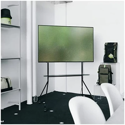Abbildung von Pedestal Moon PRO TV Ständer Rollbar für Bildschirm 40 bis 75 Zoll Mobiler Fernsehständer mit Rollen Konferenzraum Messe Ausstellung Fernseher Rollwagen Profi Rollständer (Schwarz)