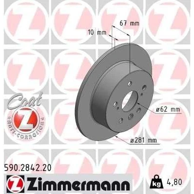 Abbildung von ZIMMERMANN 590.2842.20 Bremsscheibe 281 10 8/5 5 114 voll beschichtet TOYOTA: Camry VI Limousine, VII Avalon LEXUS: ES V