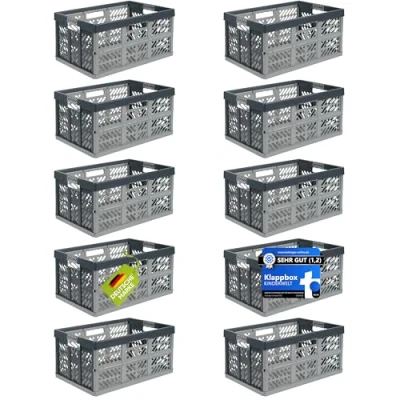 Abbildung von KiNDERWELT 10 x Profi Klappbox 45 L bis 50 kg silber / grau Faltbox Box Kiste