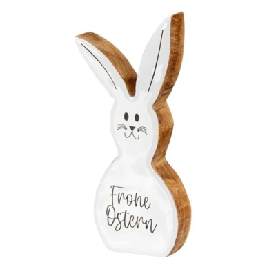 Abbildung von levandeo Deko Aufsteller Hase H21cm Mango Weiß Natur Braun Tischdeko Osterhase Osterdeko Frühling Ostern