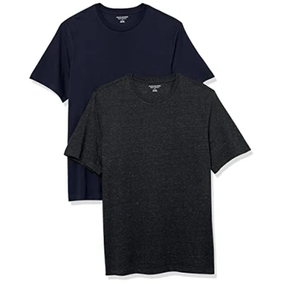 Abbildung von Amazon Essentials Herren Kurzärmliges T Shirt mit Rundhalsausschnitt in normaler Passform, 2er Pack, Dunkelgrau Meliert/Marineblau, XXL