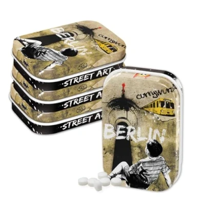 Abbildung von Nostalgic Art Retro Pillendose, 4 x 6 1,6 cm, Berlin Street (4er Set) Souvenir &amp; Geschenk Idee, mit Pfefferminz Dragees, Vintage Design