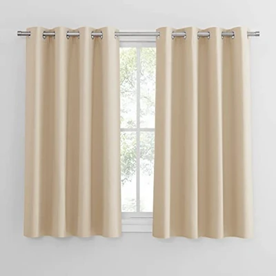 Abbildung von PONY DANCE Kurze Gardinen Wohnzimmer Ösenschal 2er Set Verdunklungsvorhänge Ösen Blickdicht Vorhang Wärmeisolierend, H 137 x B 132 cm, Biscotti Beige